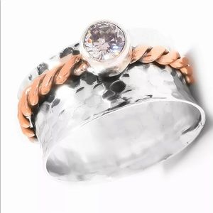 🆕 Spinner Ring Sterling Silver Crystal Copper
